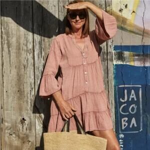 Faherty Sunwashed Dusty Rose Pink Dream Cotton Gauze Kasey Dress